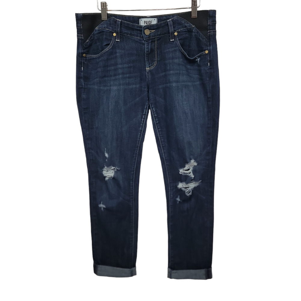 Paige Maternity Jimmy Jimmy Distressed Skinny Jeans size 26 Elastic Side Panels